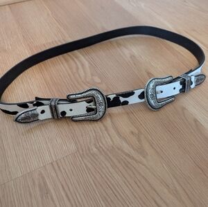 Womens Double Buckle Cow Pattern Belt XL